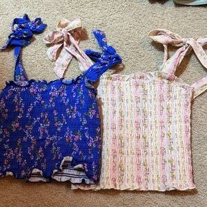 Katie J NYC Girls Floral Smocked Tank Tops in Blue & Pink